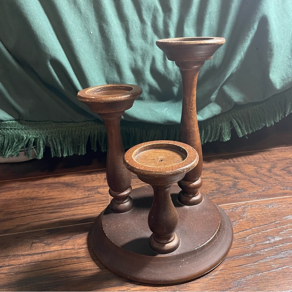 Vintage MCM Wooden Candle Holder